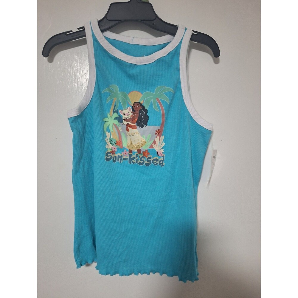 Disney Moana Girls XL 14/16 Sun-Kissed Ringer Ribbed Tank Top Lettuce Hem Teal
